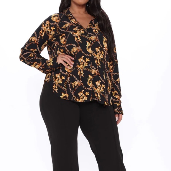 Women’s Black & Gold Button Up Blouse - Picture 3 of 5